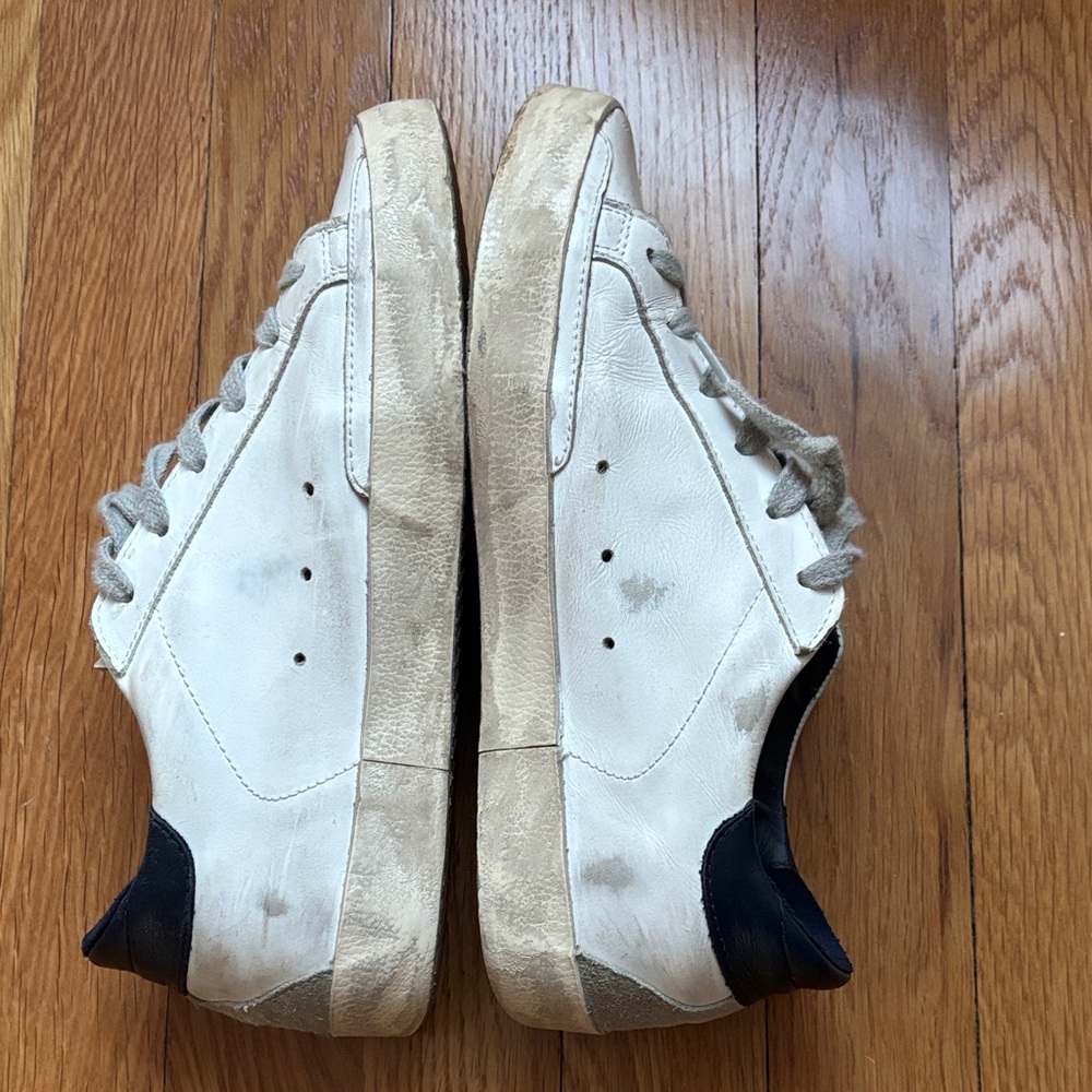 Golden Goose White and Navy Superstar Sneakers - Picture 4 of 7